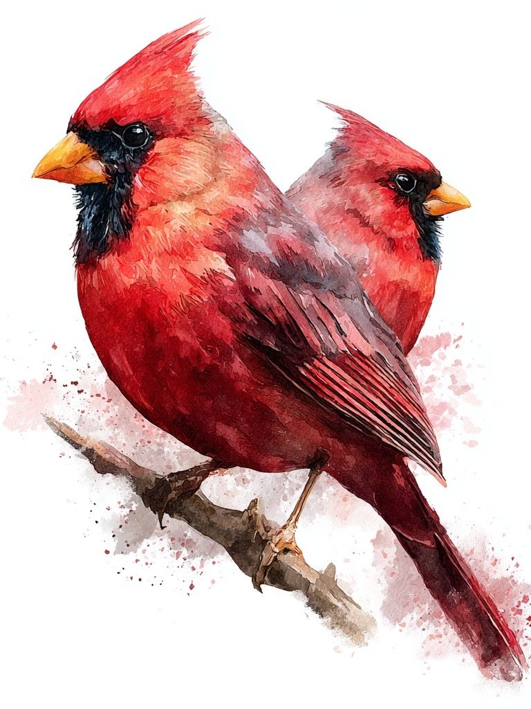 Cardinal Pair Watercolor Poster. poster detail