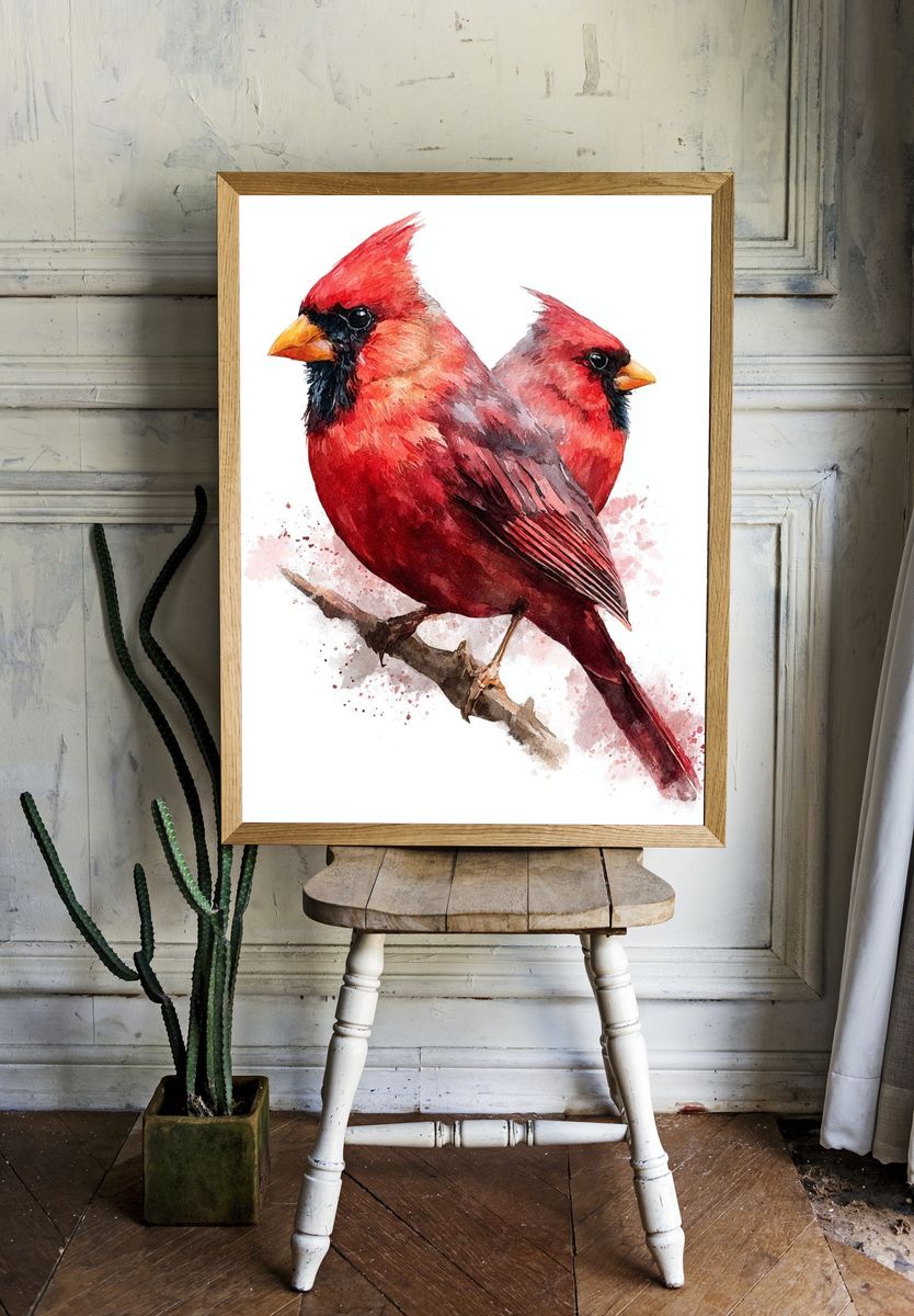 Cardinal Pair Watercolor Poster. room preview