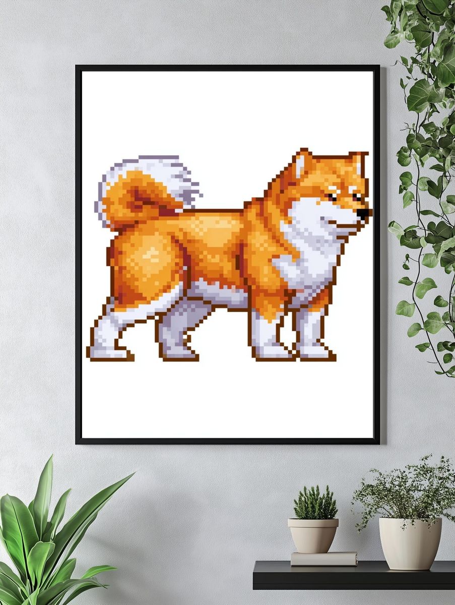 Shiba Inu Pixel Art Poster. — room view 4