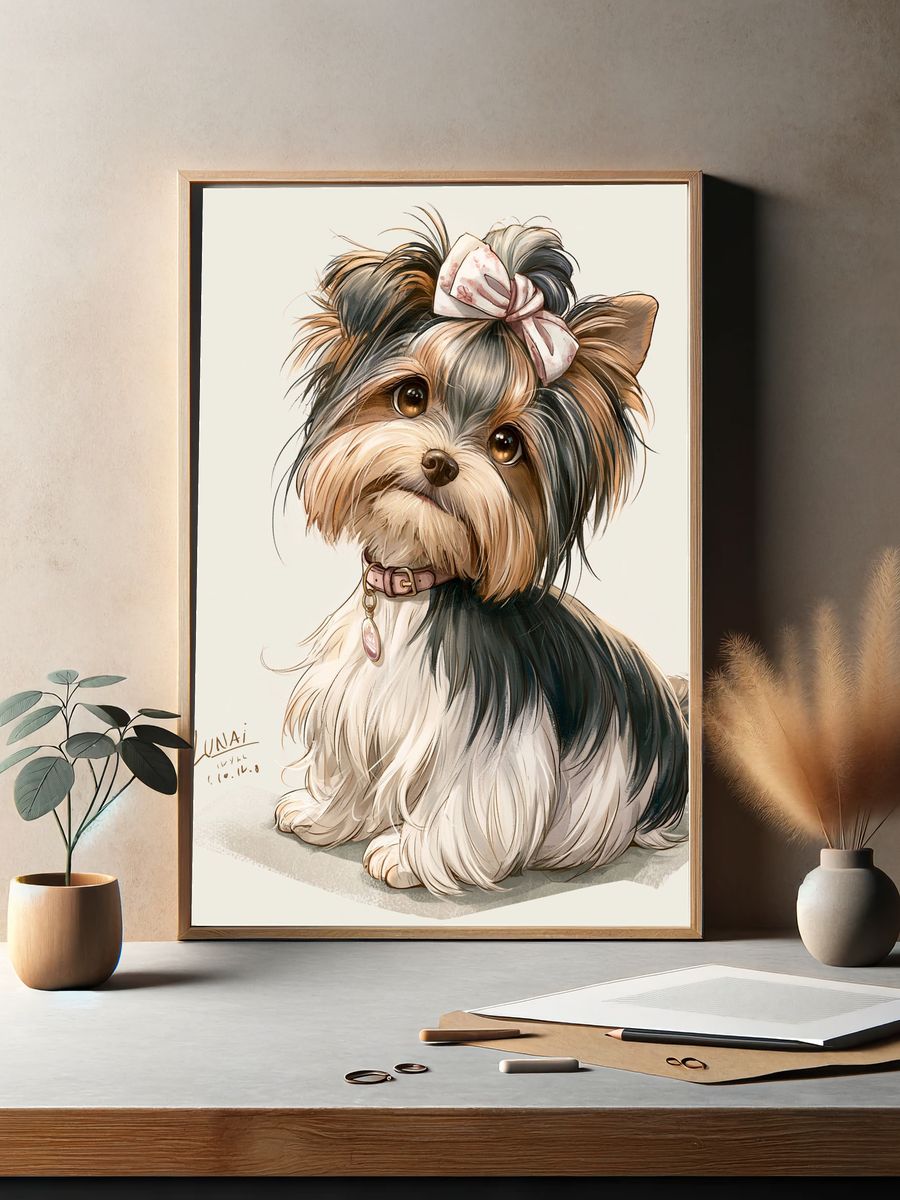 Yorkshire Terrier Portrait Print. — room view 2