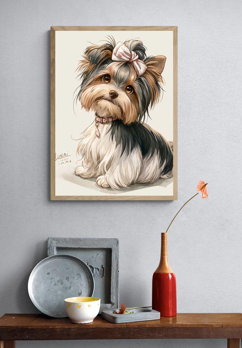 Yorkshire Terrier Portrait Print. — room view 3