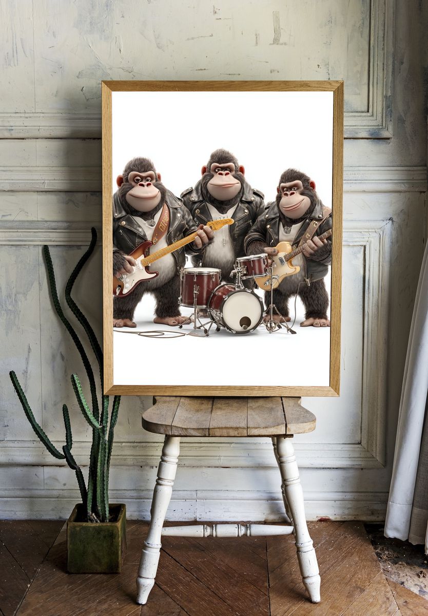 Rocking Gorillas Band Illustration Poster. — room view 1