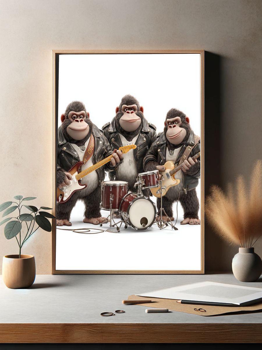 Rocking Gorillas Band Illustration Poster. — room view 2