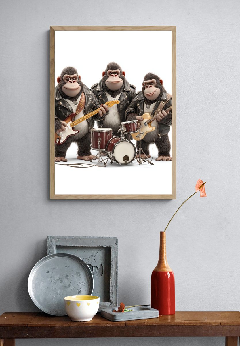 Rocking Gorillas Band Illustration Poster. — room view 3