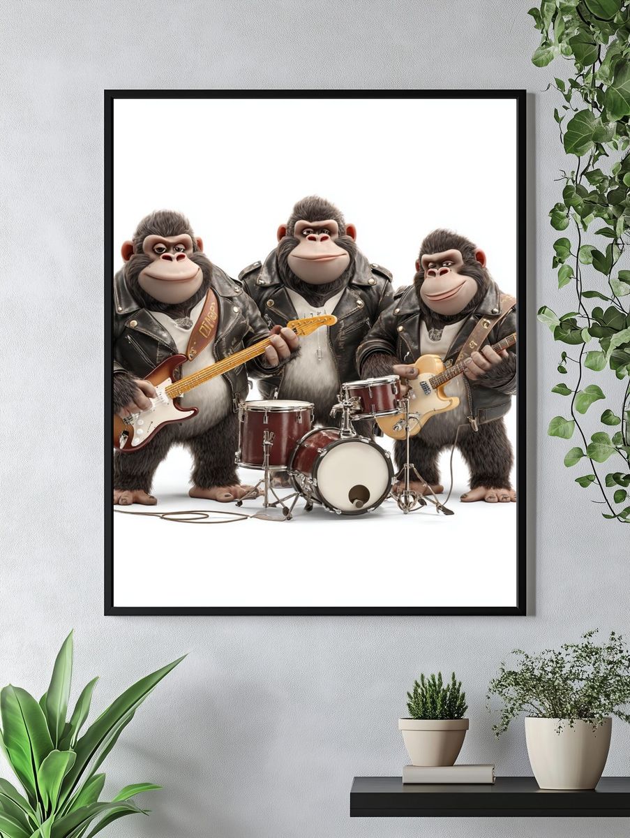 Rocking Gorillas Band Illustration Poster. — room view 4