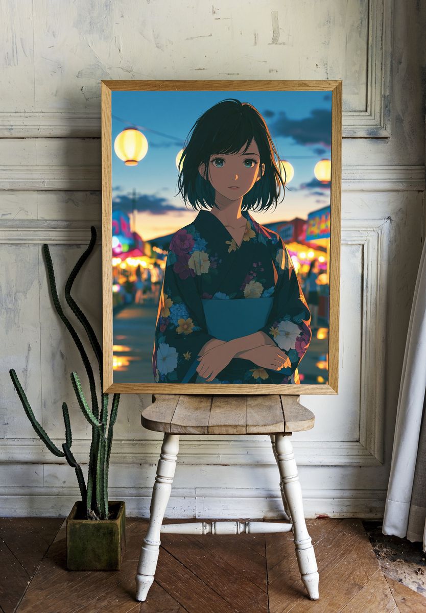 Lantern Girl Anime Print. room preview