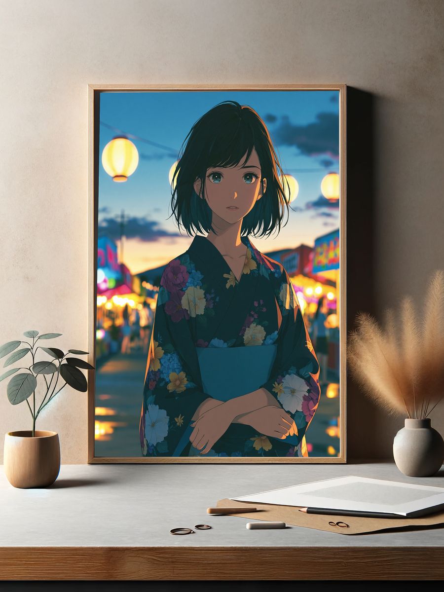 Lantern Girl Anime Print. — room view 2