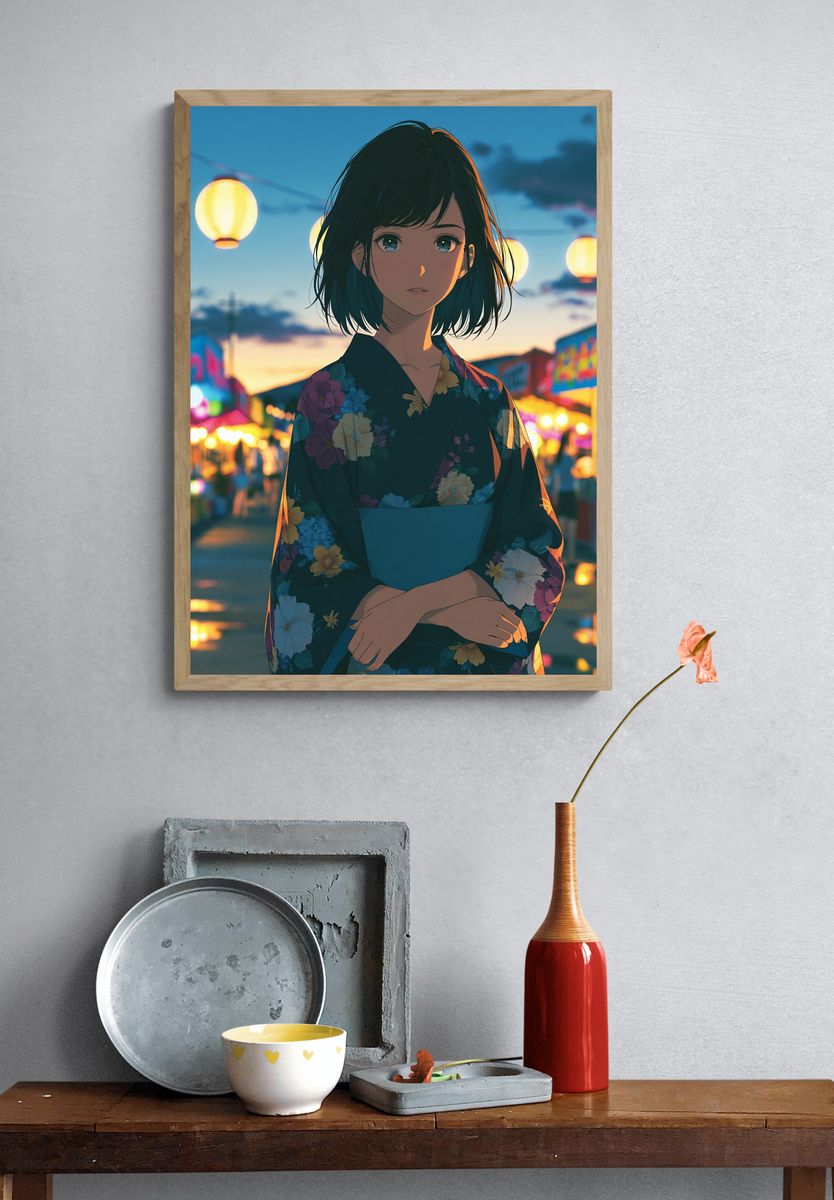 Lantern Girl Anime Print. — room view 3