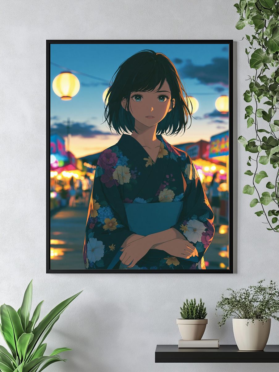 Lantern Girl Anime Print. — room view 4