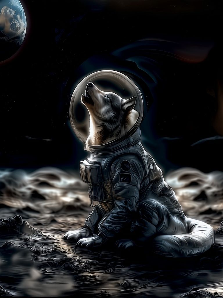 Astronaut Husky Space Illustration Poster. poster detail