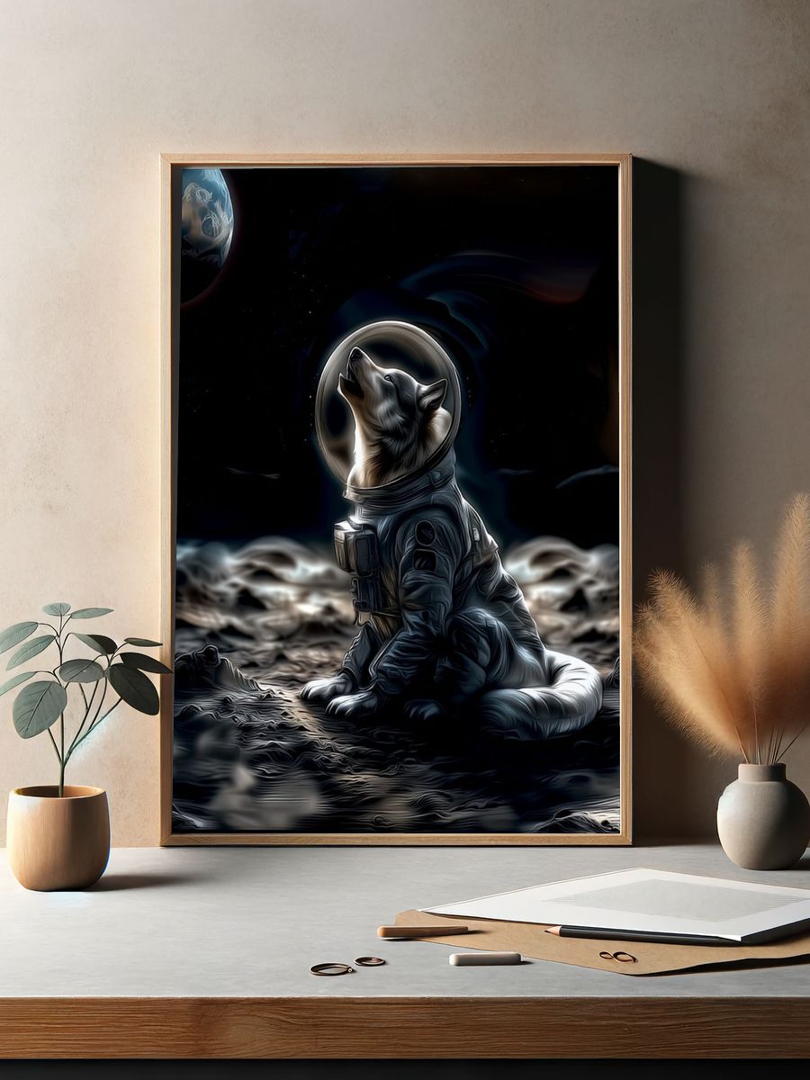 Astronaut Husky Space Illustration Poster. — room view 2