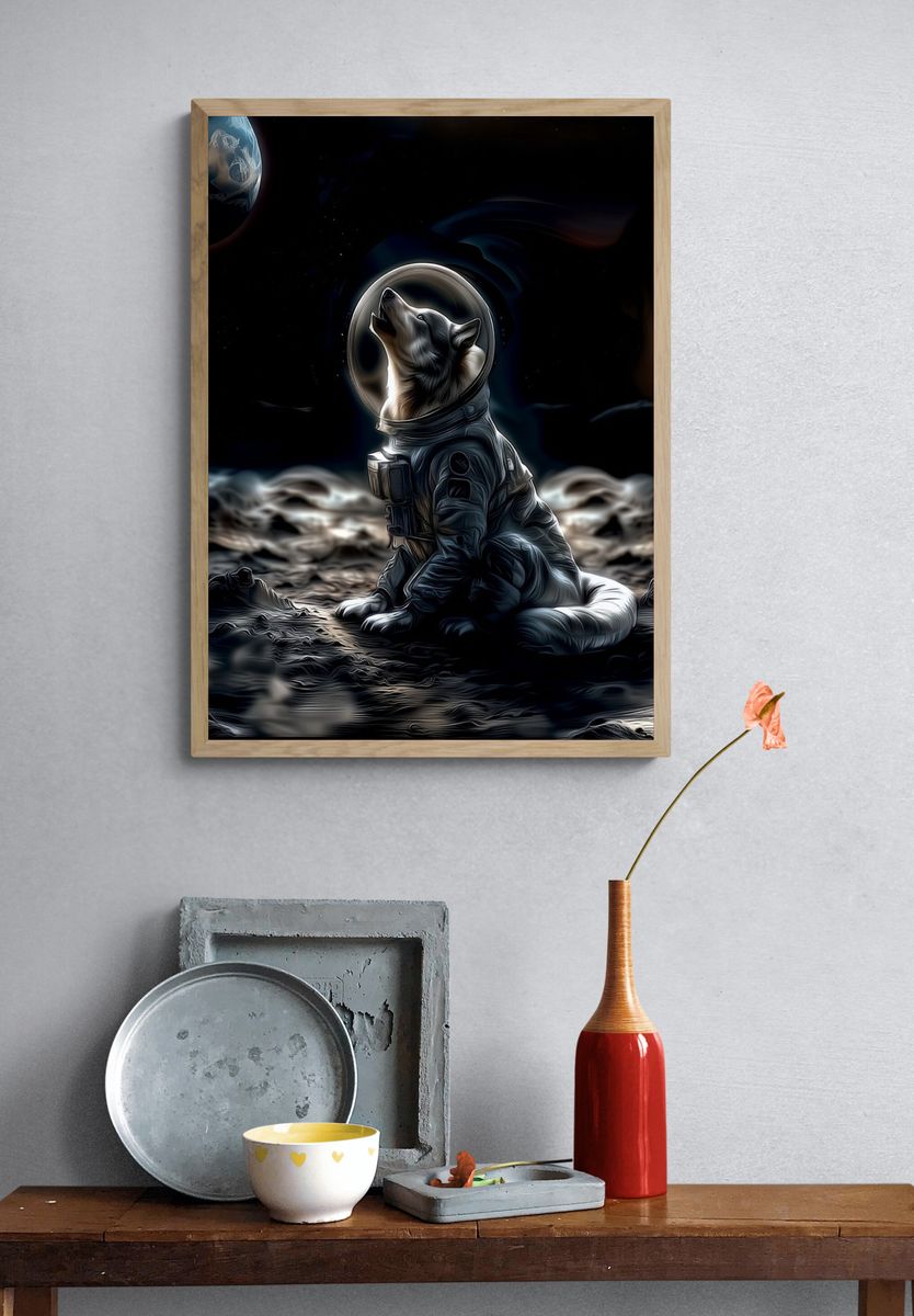 Astronaut Husky Space Illustration Poster. — room view 3