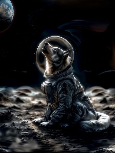 Astronaut Husky Space Illustration Poster. poster