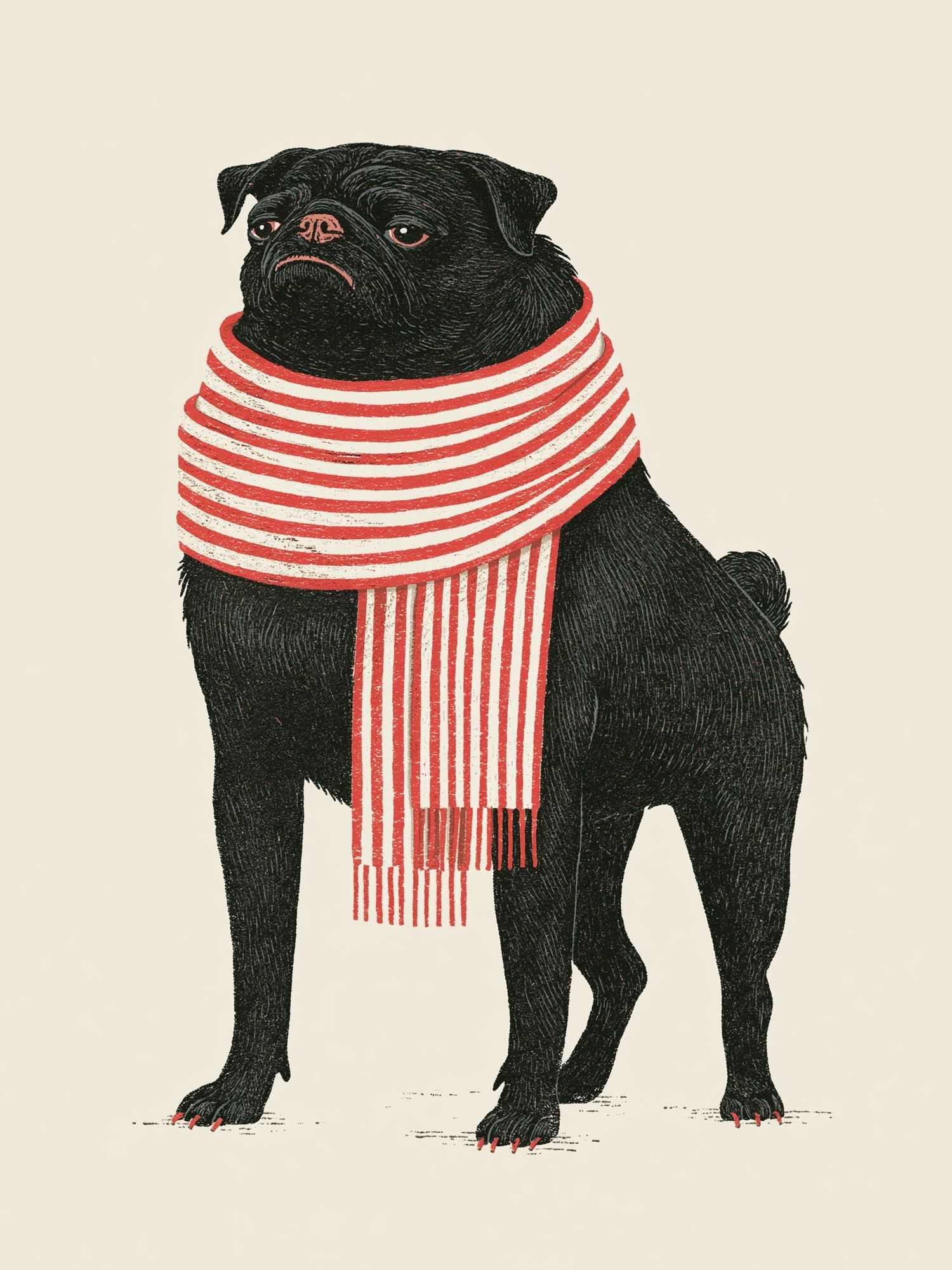 Pug in Striped Scarf Illustration Poster. poster — animals art