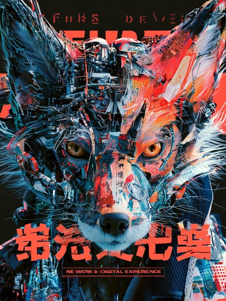 Cyber Fox Digital Art Poster. poster — animals art