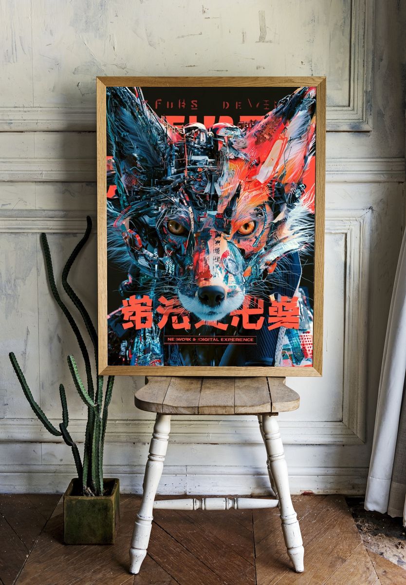 Cyber Fox Digital Art Poster. room preview
