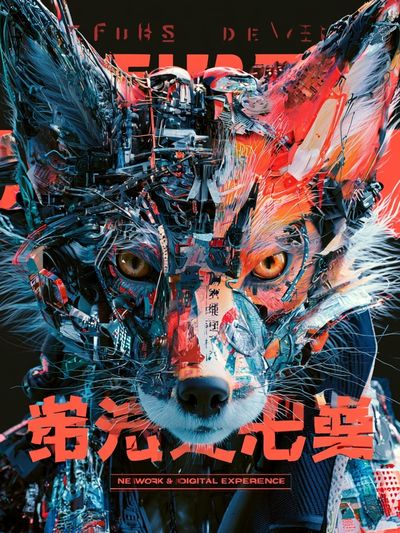 Cyber Fox Digital Art Poster.