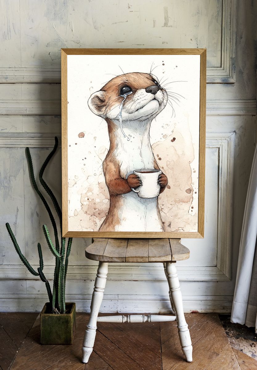 Crying Otter Watercolor Poster. — room view 1