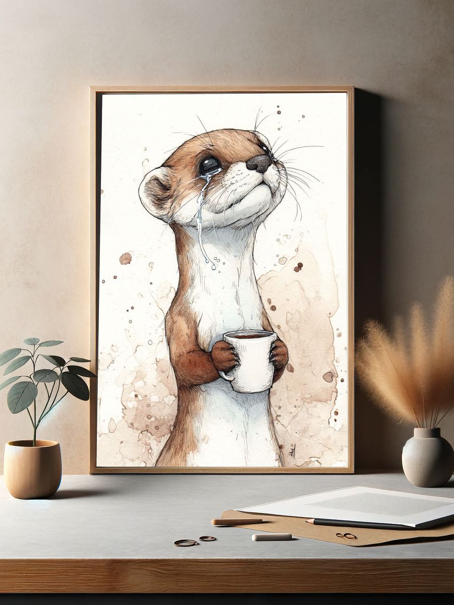 Crying Otter Watercolor Poster. — room view 2