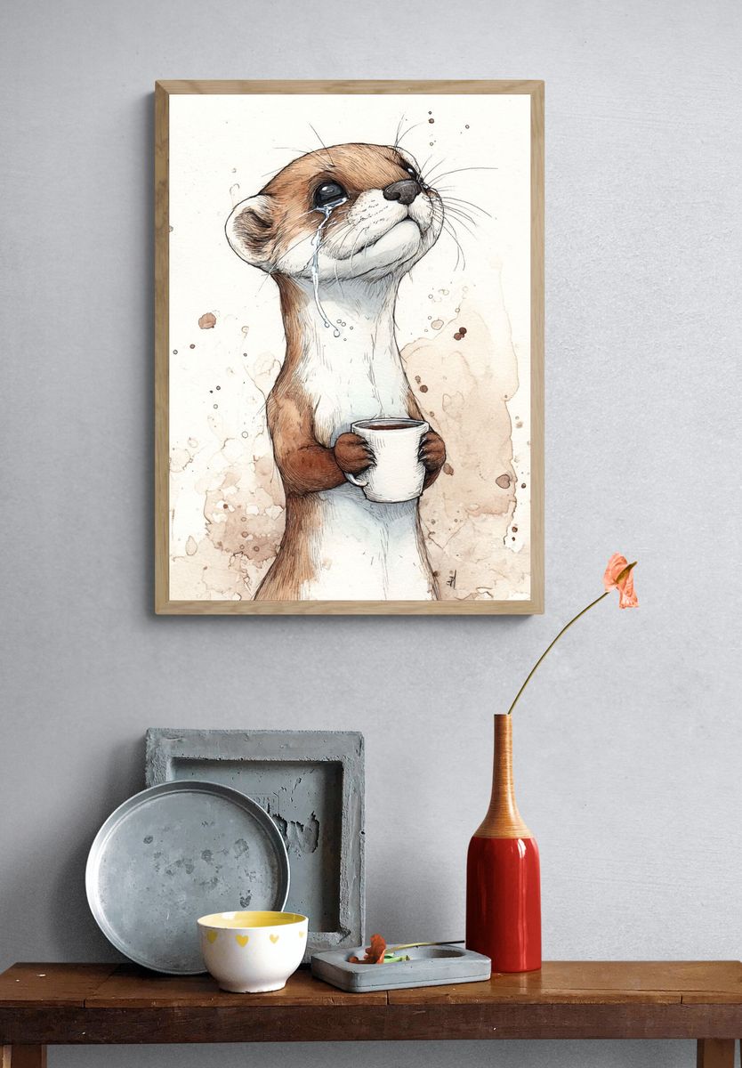 Crying Otter Watercolor Poster. — room view 3