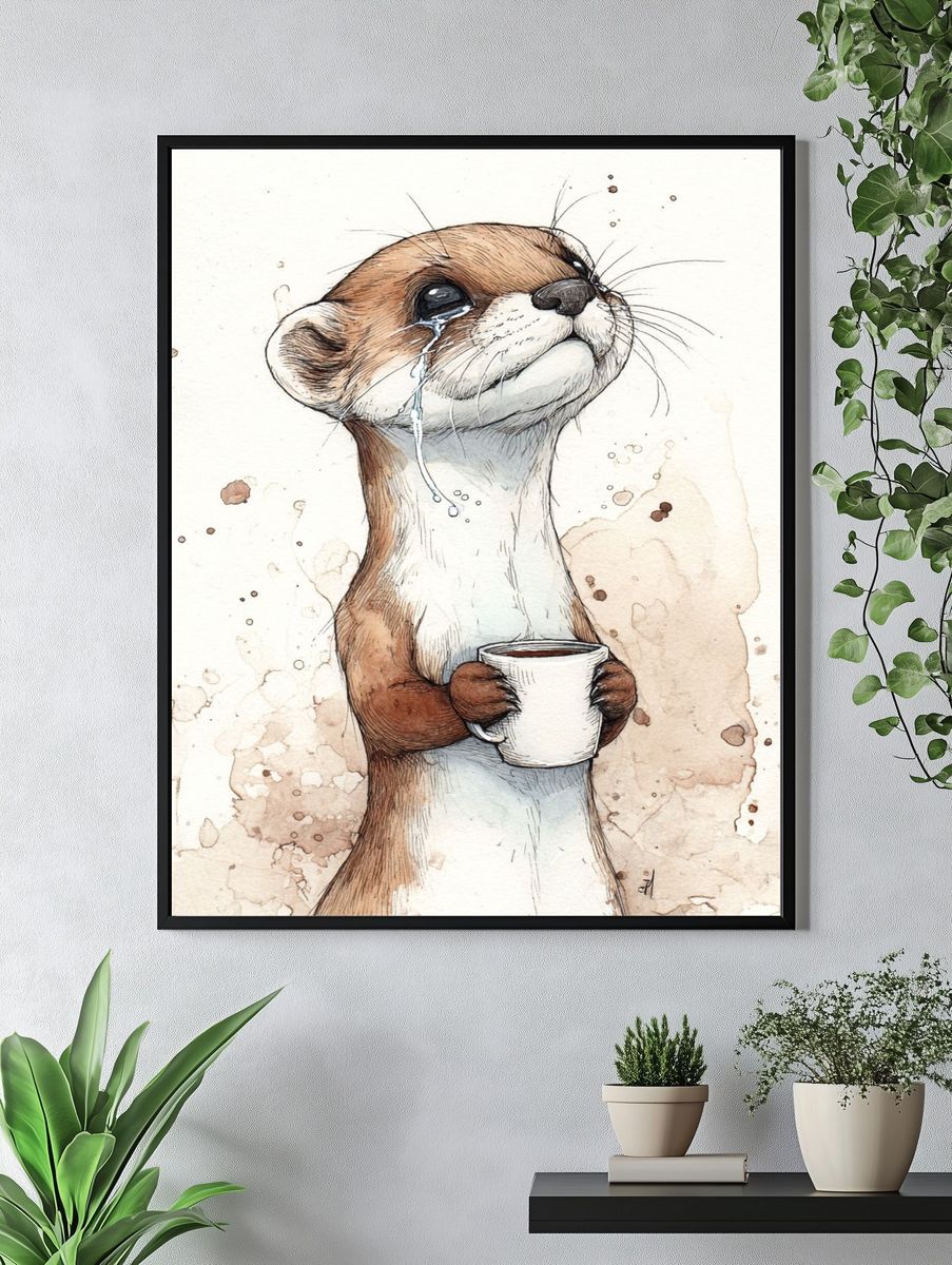 Crying Otter Watercolor Poster. — room view 4