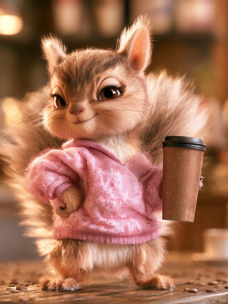 Cute Squirrel Coffee Shop Illustration Poster. poster detail