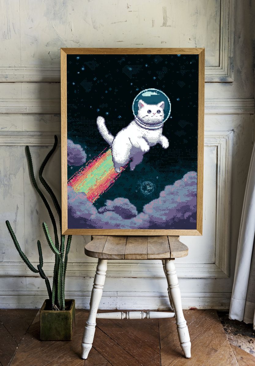 Astronaut Cat Pixel Art Poster. room preview