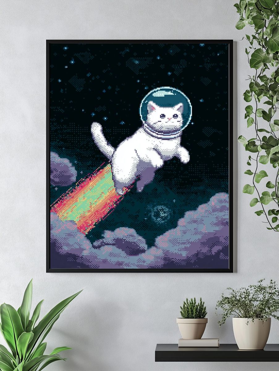 Astronaut Cat Pixel Art Poster. — room view 4