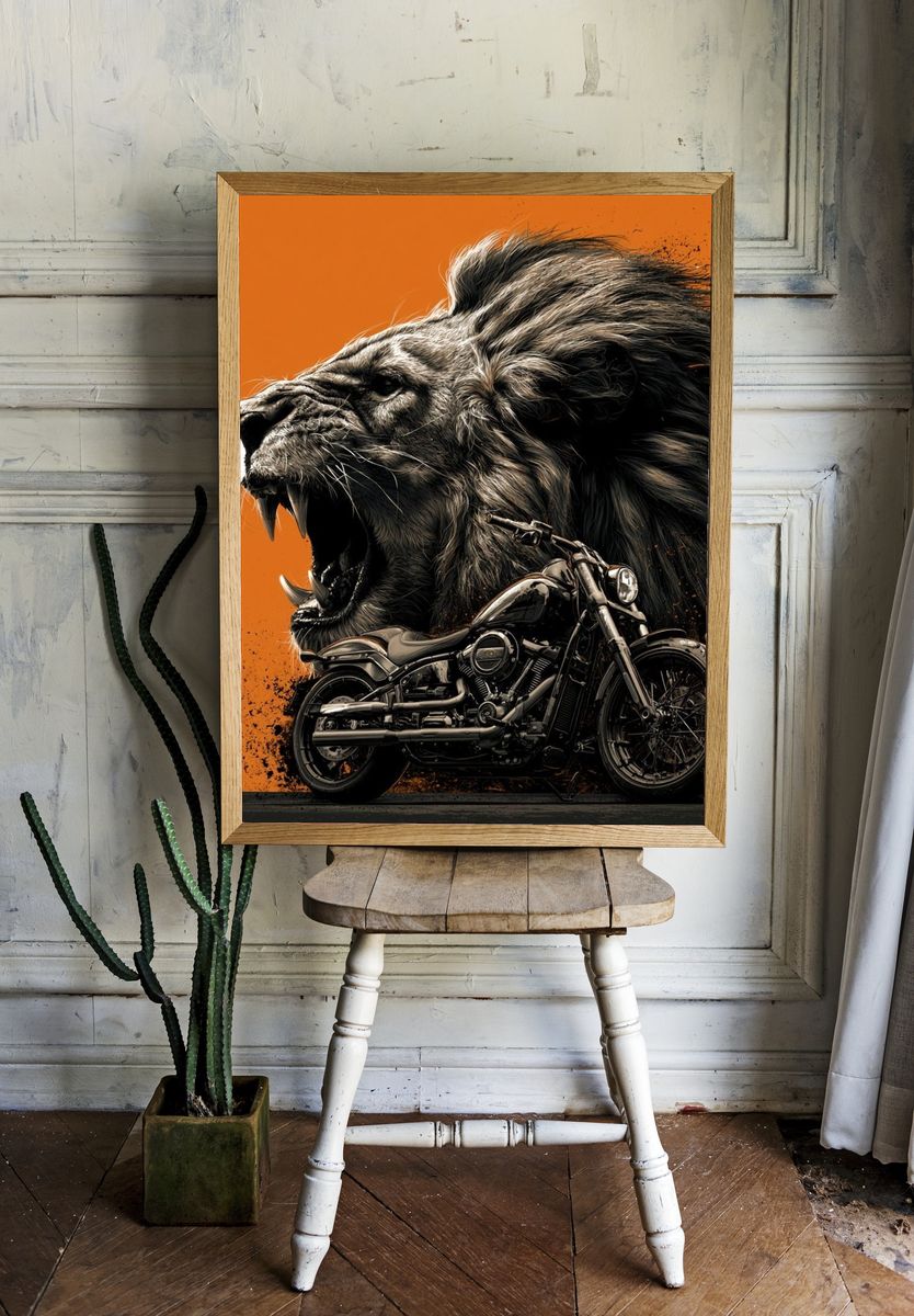 Roaring Lion Motorcycle Poster. room preview
