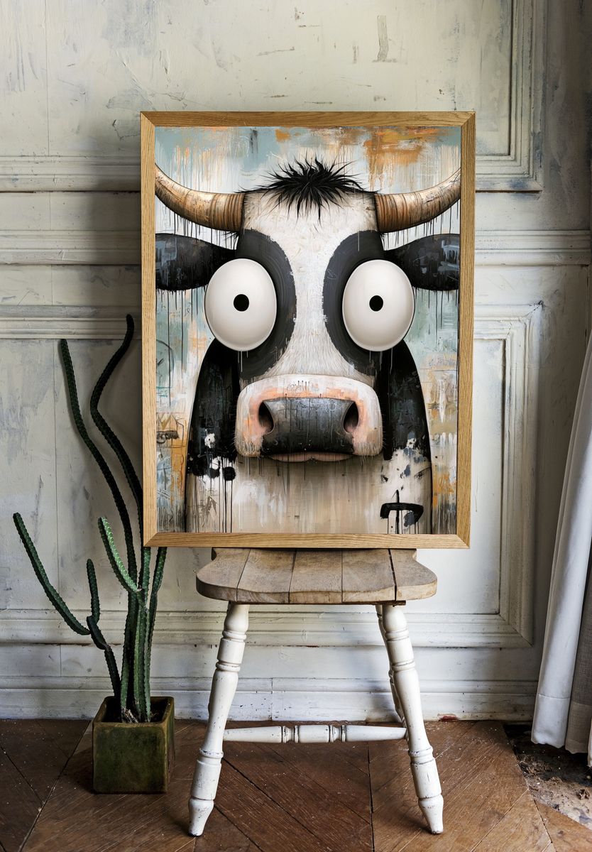 Wide-Eyed Cow Illustration Poster. room preview