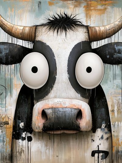 Wide-Eyed Cow Illustration Poster.