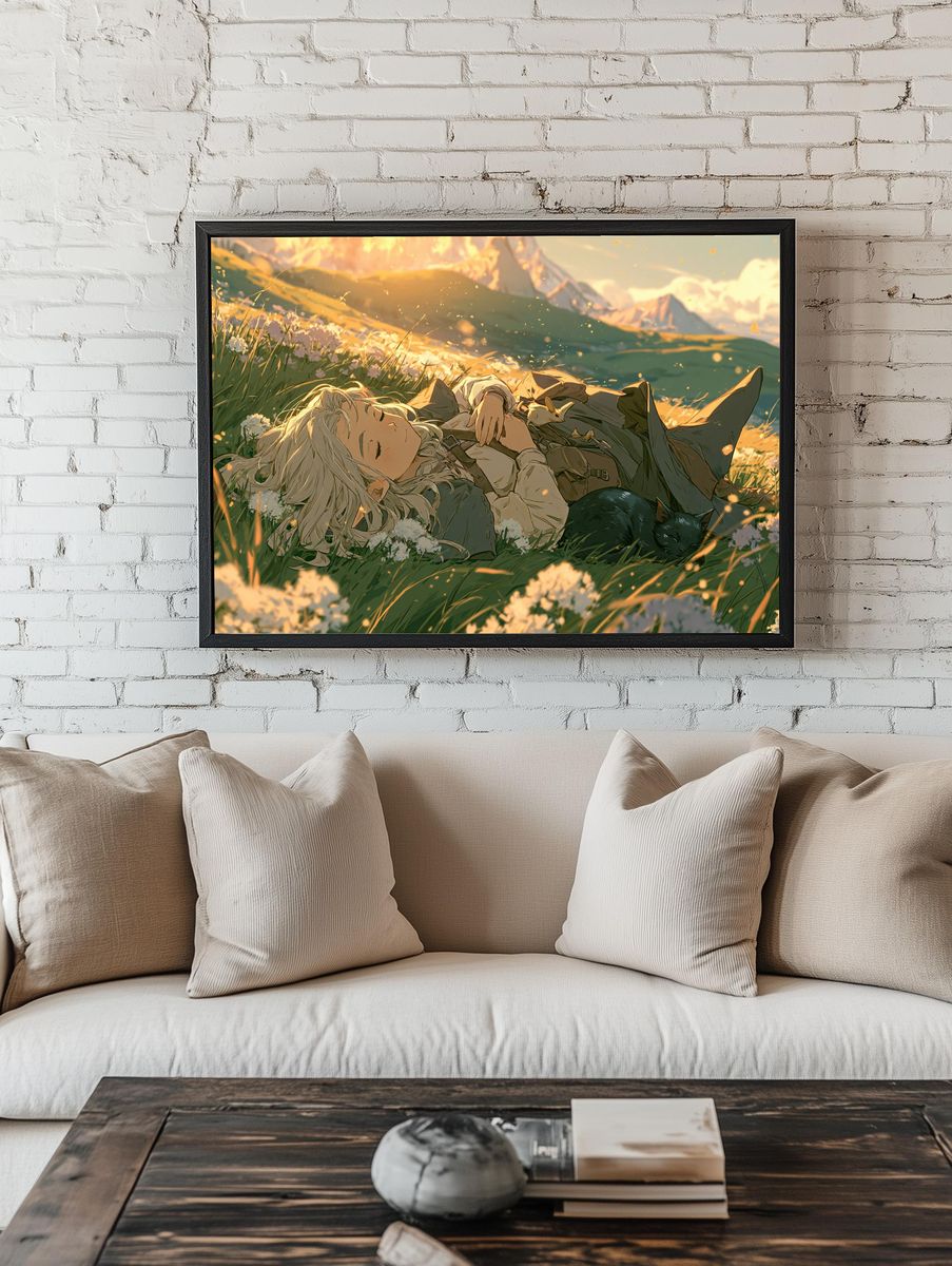 Dreamy Meadow Rest Anime Print. — room view 1