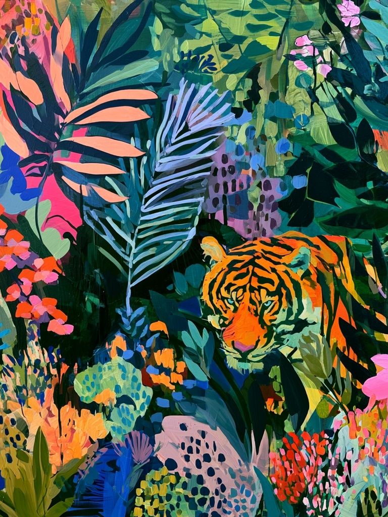 Jungle Tiger Botanical Print. poster detail