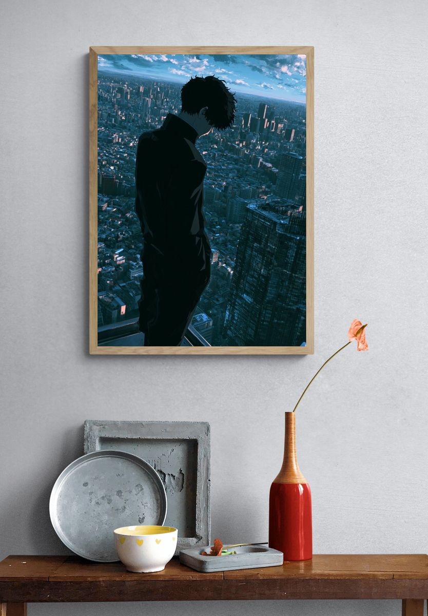 Anime City Skyline Silhouette Poster. — room view 3