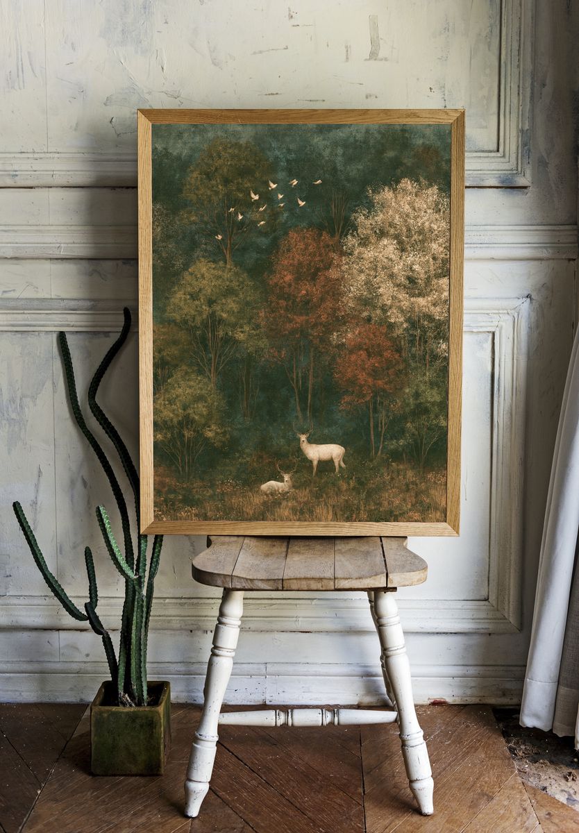 Autumn Deer Forest Print. — room view 1