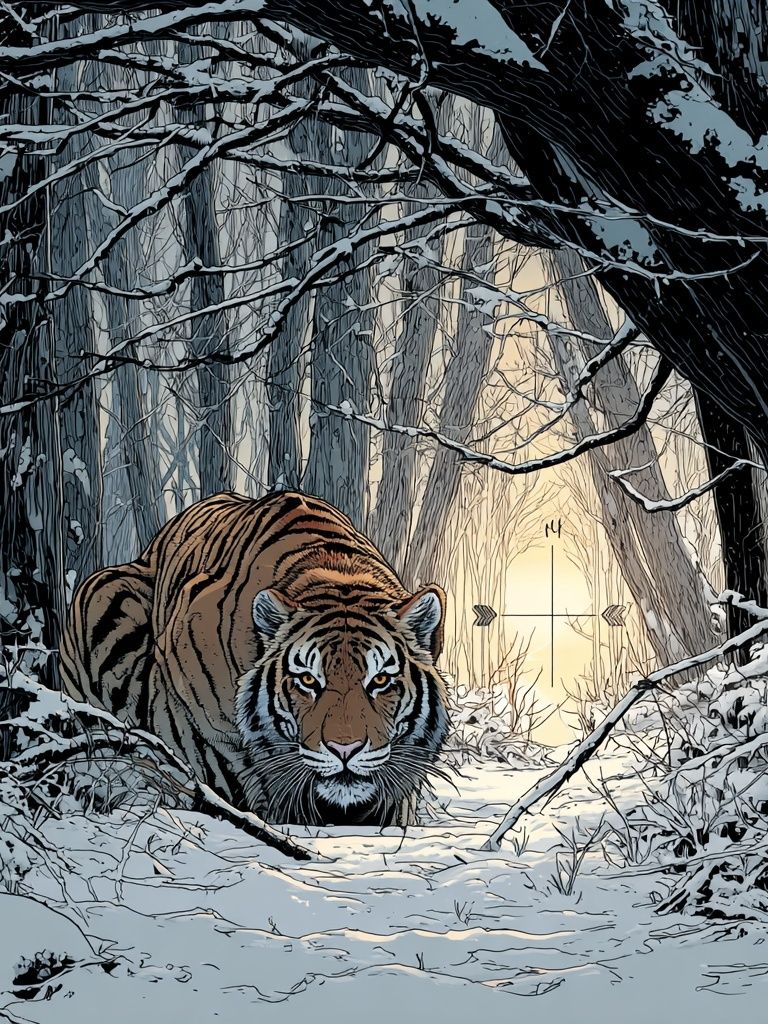 Snowy Tiger Forest Illustration Poster. poster detail