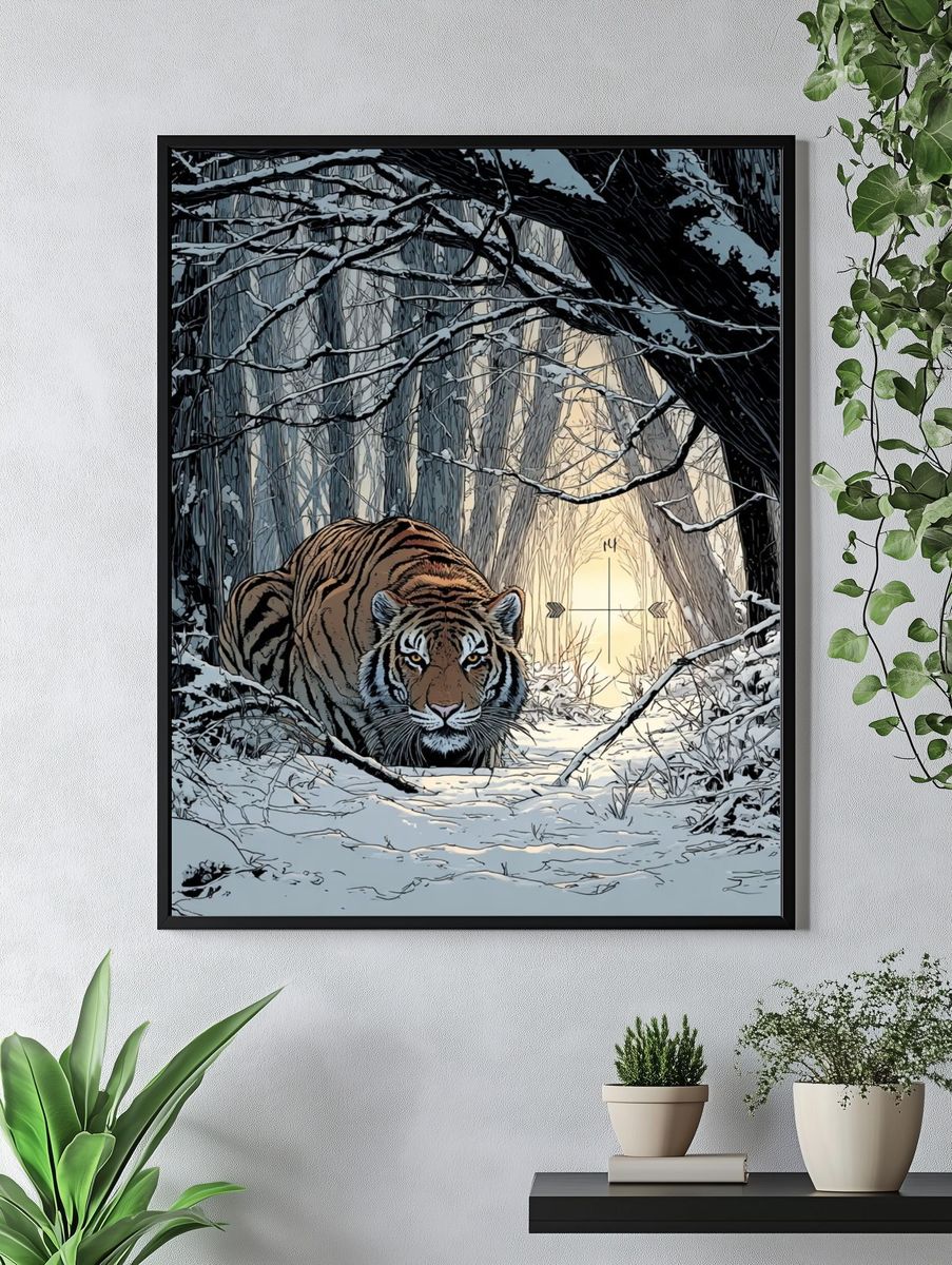 Snowy Tiger Forest Illustration Poster. — room view 4