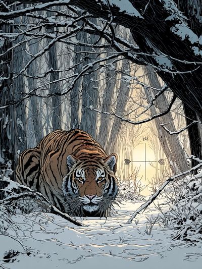 Snowy Tiger Forest Illustration Poster. poster print