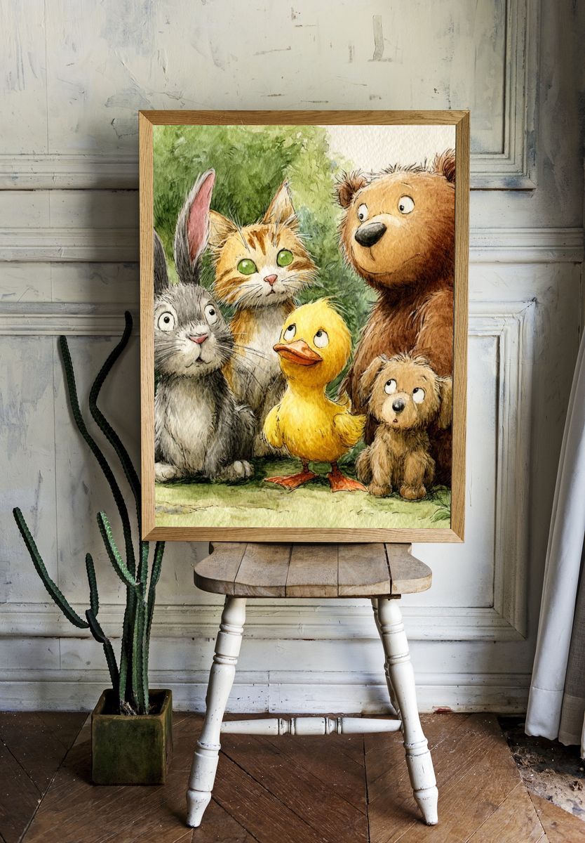 Whimsical Forest Friends Watercolor Poster. — room view 1