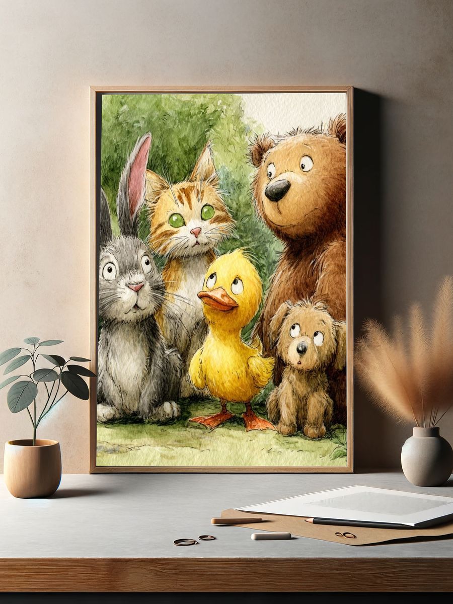 Whimsical Forest Friends Watercolor Poster. — room view 2