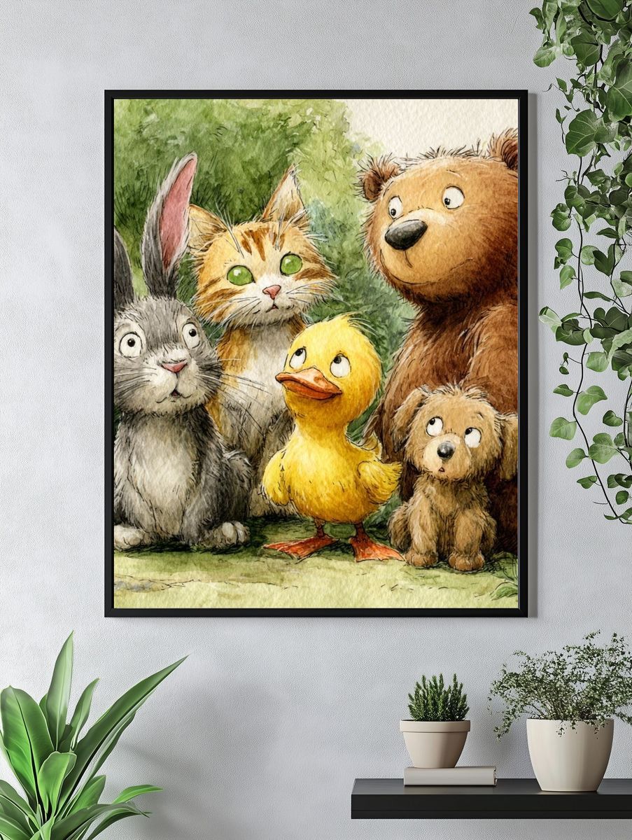 Whimsical Forest Friends Watercolor Poster. — room view 4