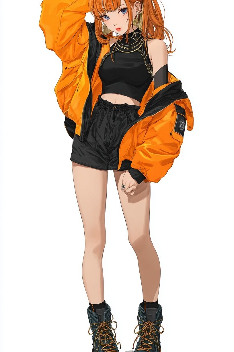 Orange Streetwear Anime Girl Poster. poster detail