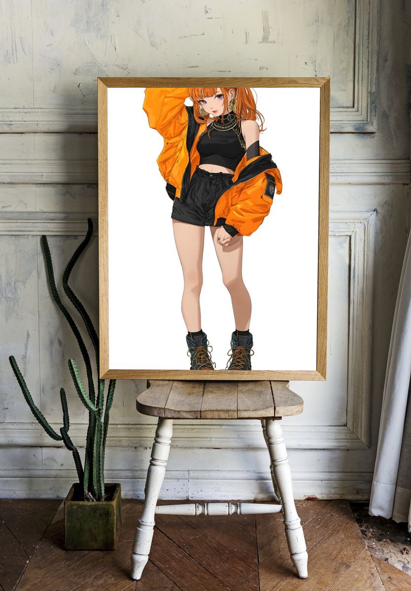 Orange Streetwear Anime Girl Poster. — room view 1