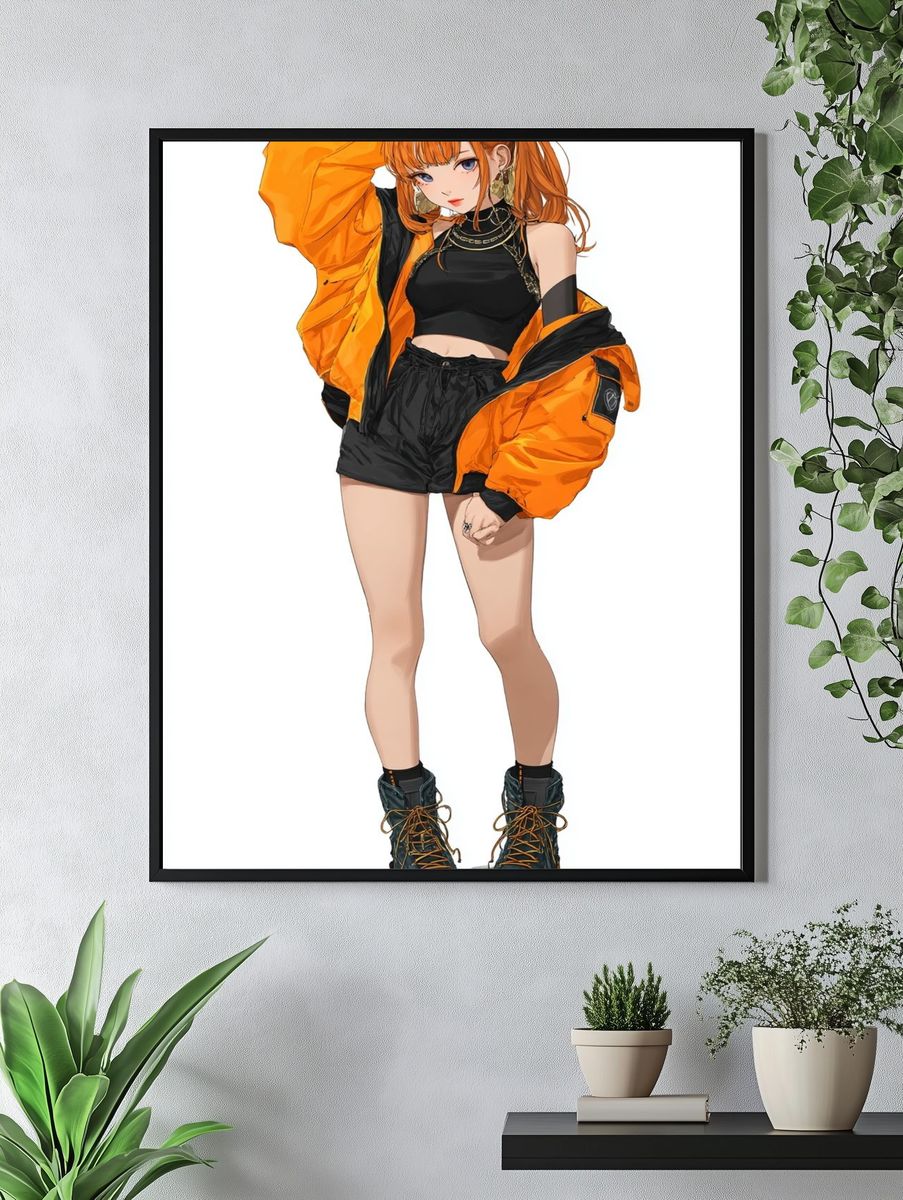 Orange Streetwear Anime Girl Poster. — room view 4