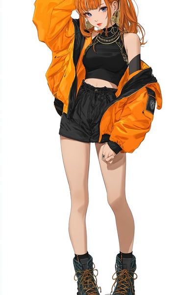 Orange Streetwear Anime Girl Poster.