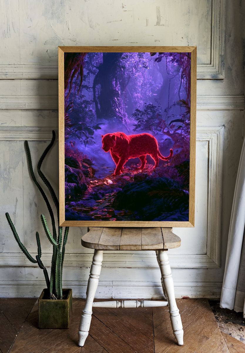 Neon Panther Jungle Poster. — room view 1