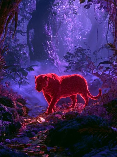 Neon Panther Jungle Poster. poster