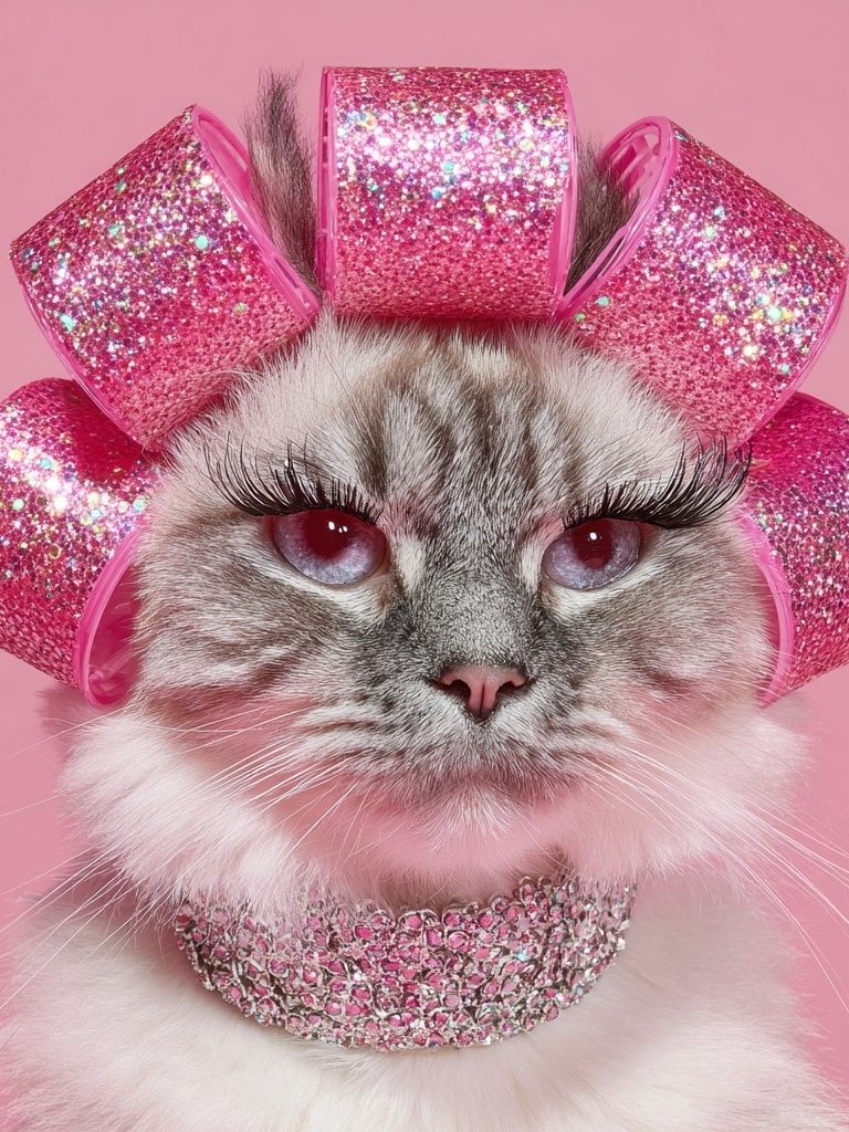Glitter Cat Portrait Print. poster detail