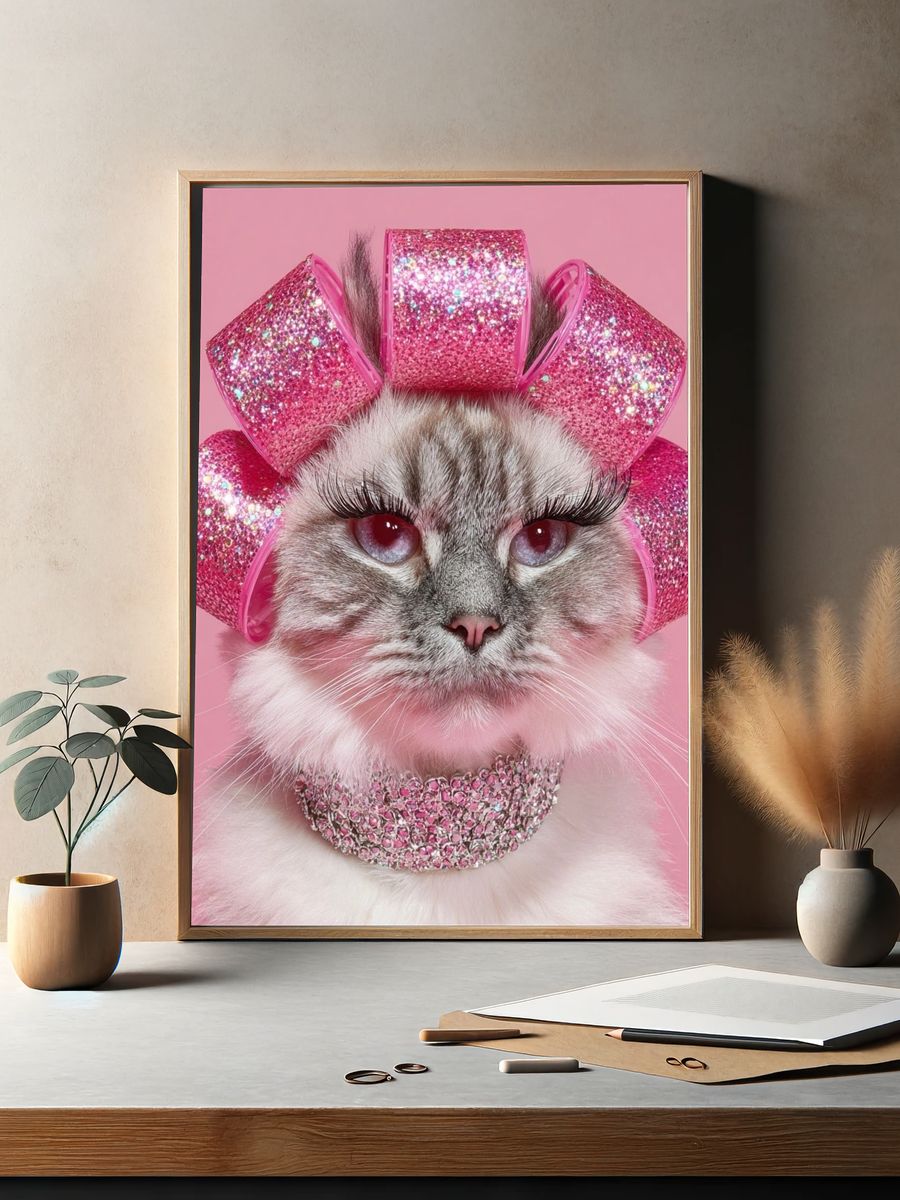 Glitter Cat Portrait Print. — room view 2