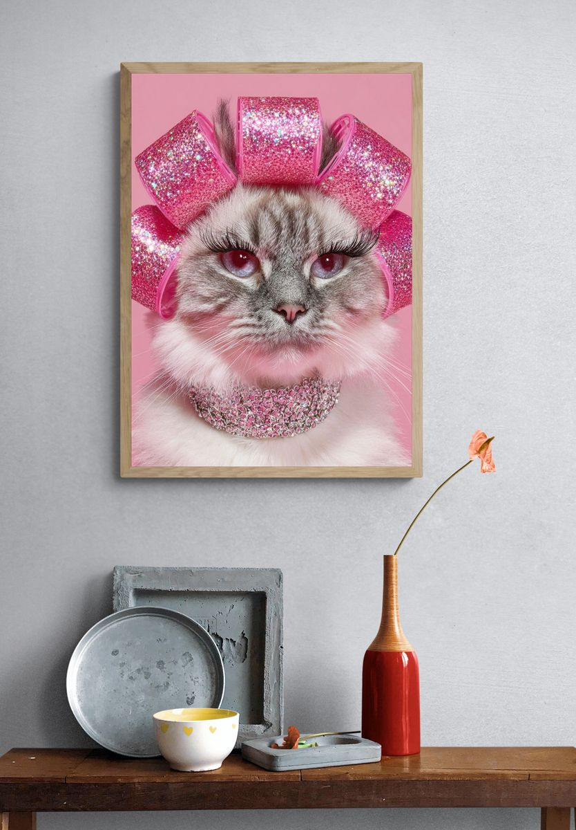 Glitter Cat Portrait Print. — room view 3